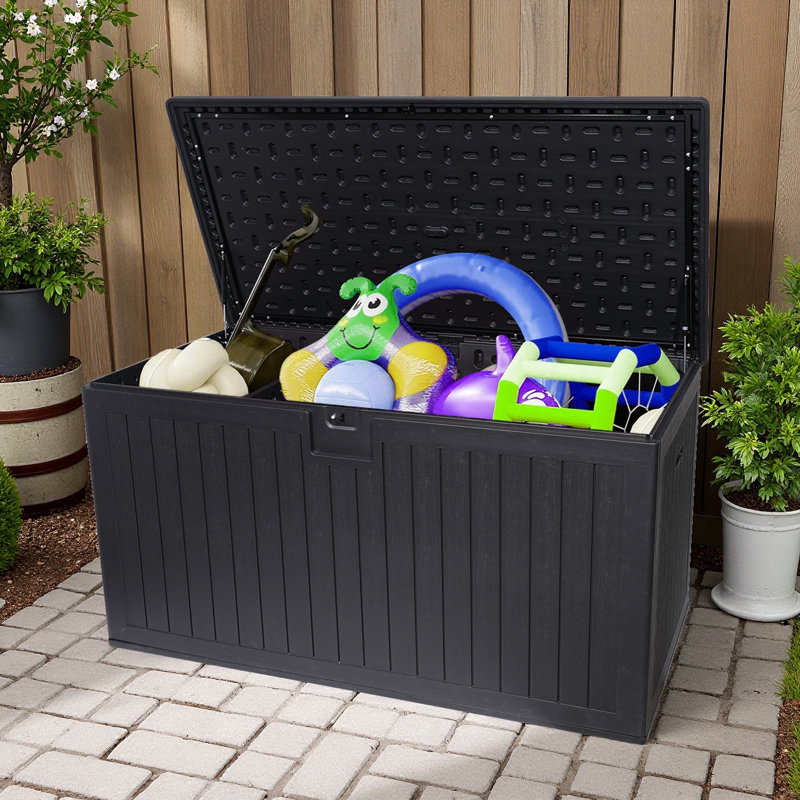 260 Gallon Resin Deck Box, Waterproof Outdoor Storage Bench With Lockable Lid, 1000 Lbs Capacity, 32.5" H x 69.5" W x 32.5" D