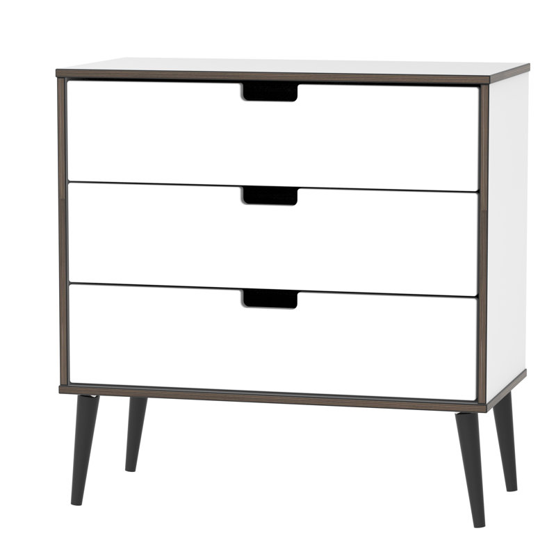 Fully Assembled Fairbury 3 Drawer Chest, White Gloss/Black