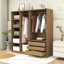 Armoire spacieuse sans porte avec tringle à vêtements, tablettes de rangement et 3 tiroirs pour l'organisation de la chambre à coucher-1439375830