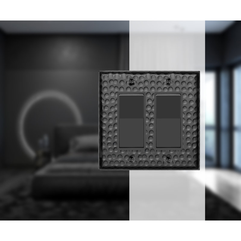 Hand Hammered 2-Gang Rocker Light Switch Standard Wall Plate (Pack of 2), Black
