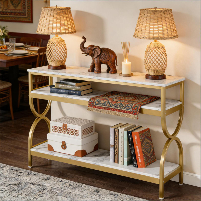 Canapé en faux marbre, table de chevet à 3 niveaux, console, table de vestibule