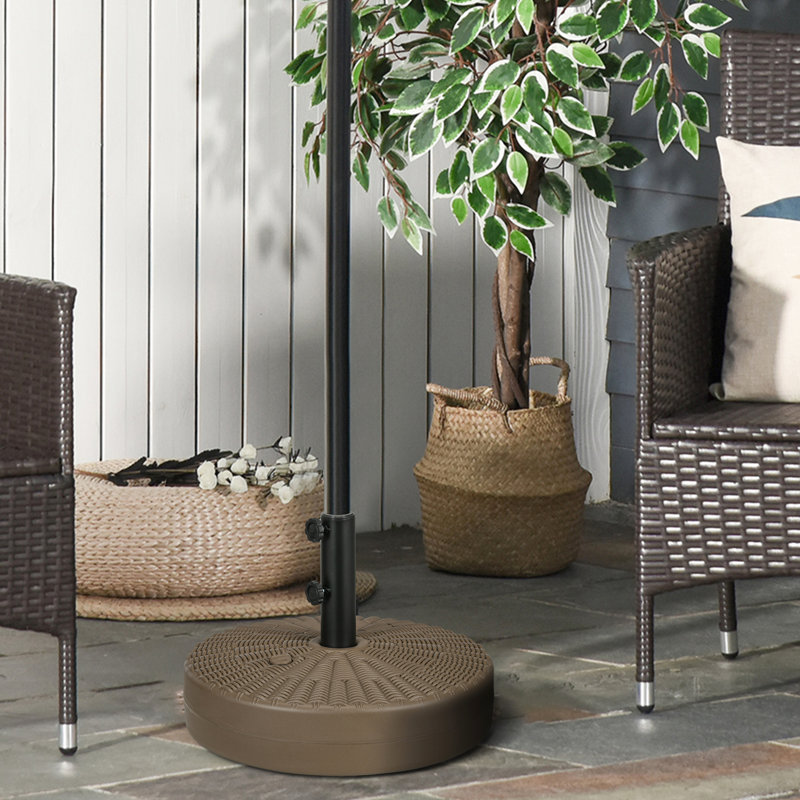 Base de parasol robuste pour l'extérieur - 64 lb, remplissable, poteau de 1,5 po et 2 po, plastique et acier de style brun,