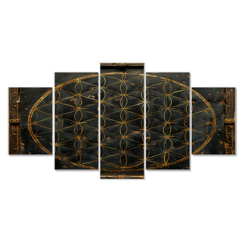 Ensemble d'art mural géométrique 5 pièces Provenant, H 32 po x l 60 po