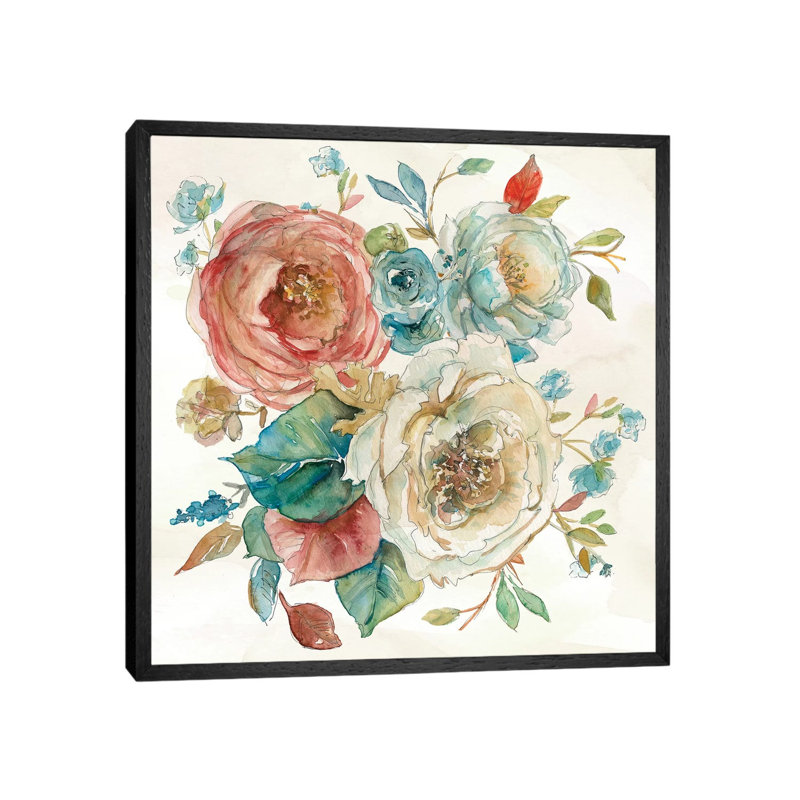Rose Garden I by Carol Robinson - Painting on Canvas, 45.72 cm H x 45.72 cm W, Black Framed