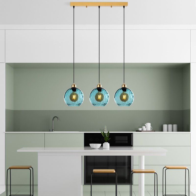 Lustre réglable élégant, structure en métal, finition bleue | 70 po x 20 po x 47,2 po | Plaque de base: 22,8 po x 2,4 po x 1,6 po | 3 x douilles E27 de 40 W maximum | Parfait pour la salle à manger ou l'espace de vie, design élégant et fonctionnel