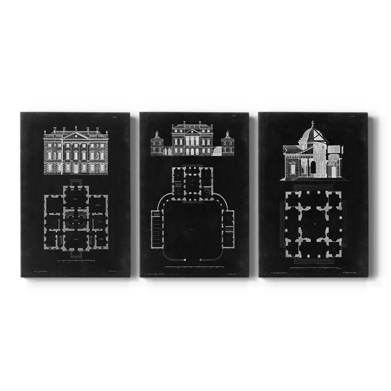 Graphic Design & Plan I - Toile tendue avec châssis - 3 pièces, H 12 po x l 24 po