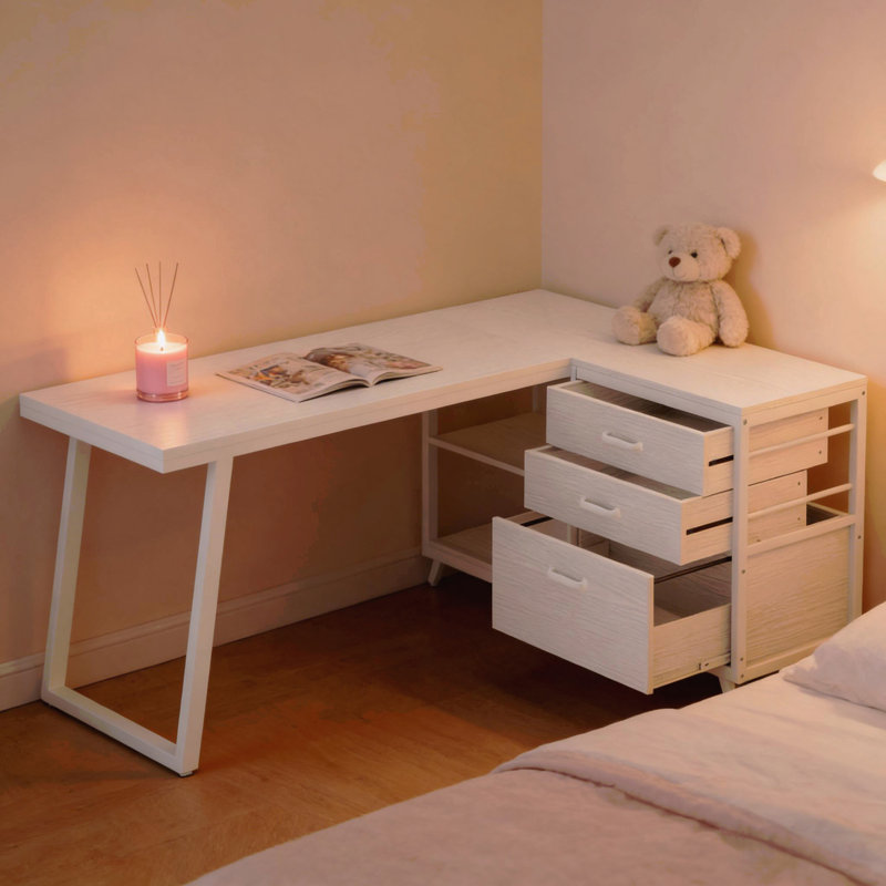 L-Shaped Office Desk, Blanc