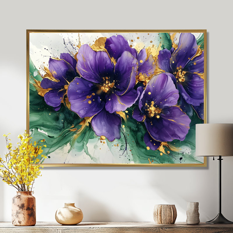 Derbyshire - Violets, art mural, Impression encadrée flottante, H 16 po x l 32 po, Doré