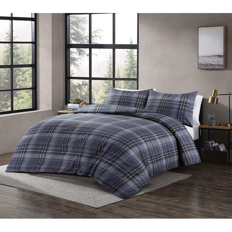 Aceline Cotton Blend Plaid Duvet Cover Set with Pillowcases, Double - 2 Pillowcases (50 x 75cm)