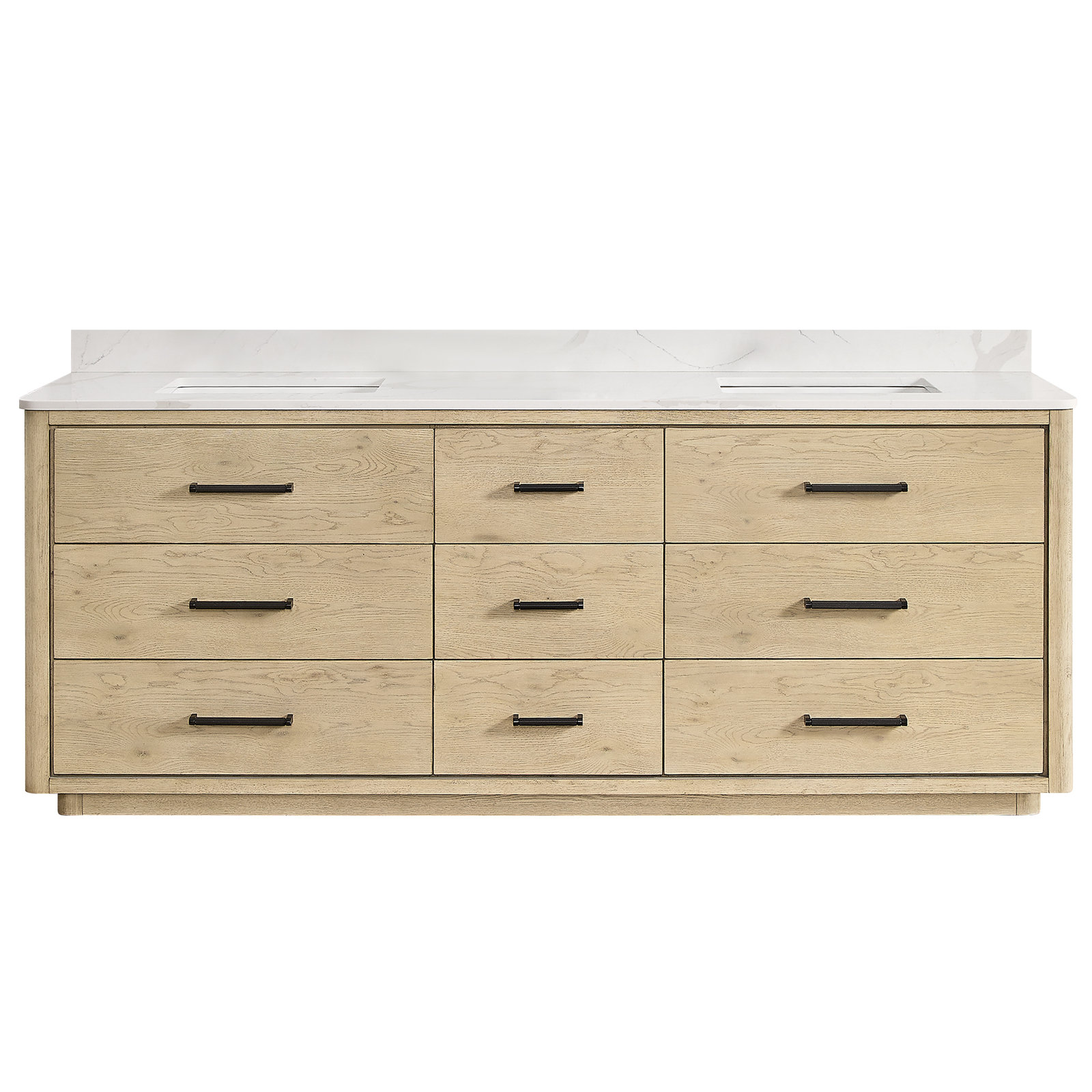 Porto 84'' Double Bathroom Vanity, Natural Oak, Matte Black