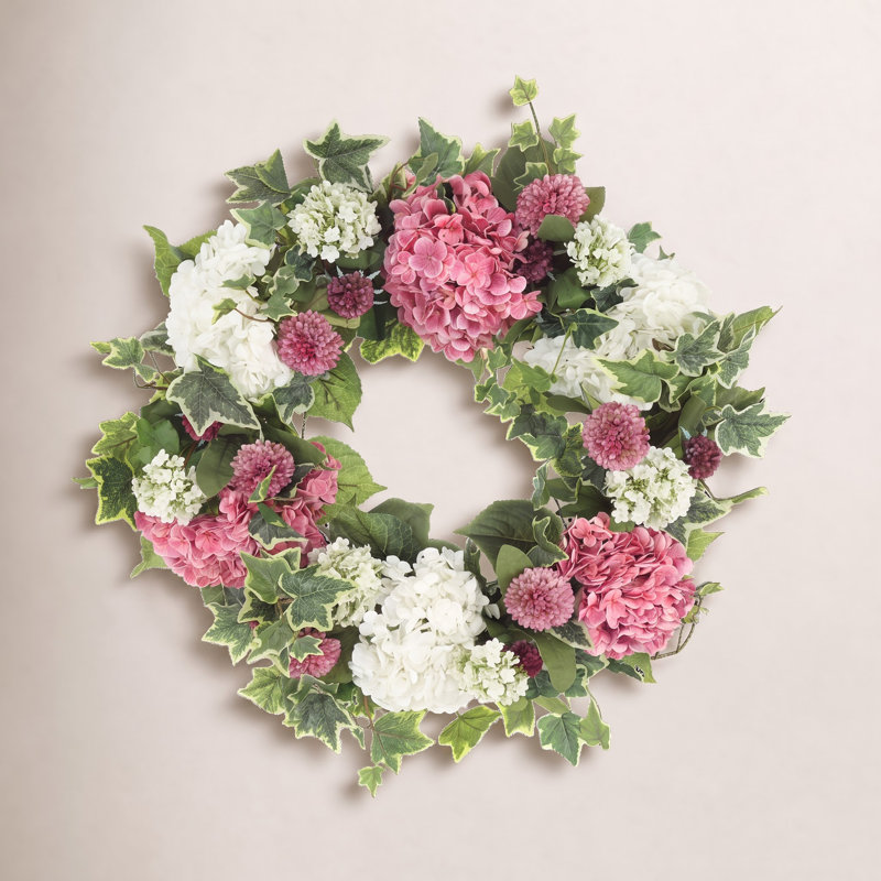 24" Hydrangea Wreath with Dahlias and Ivy