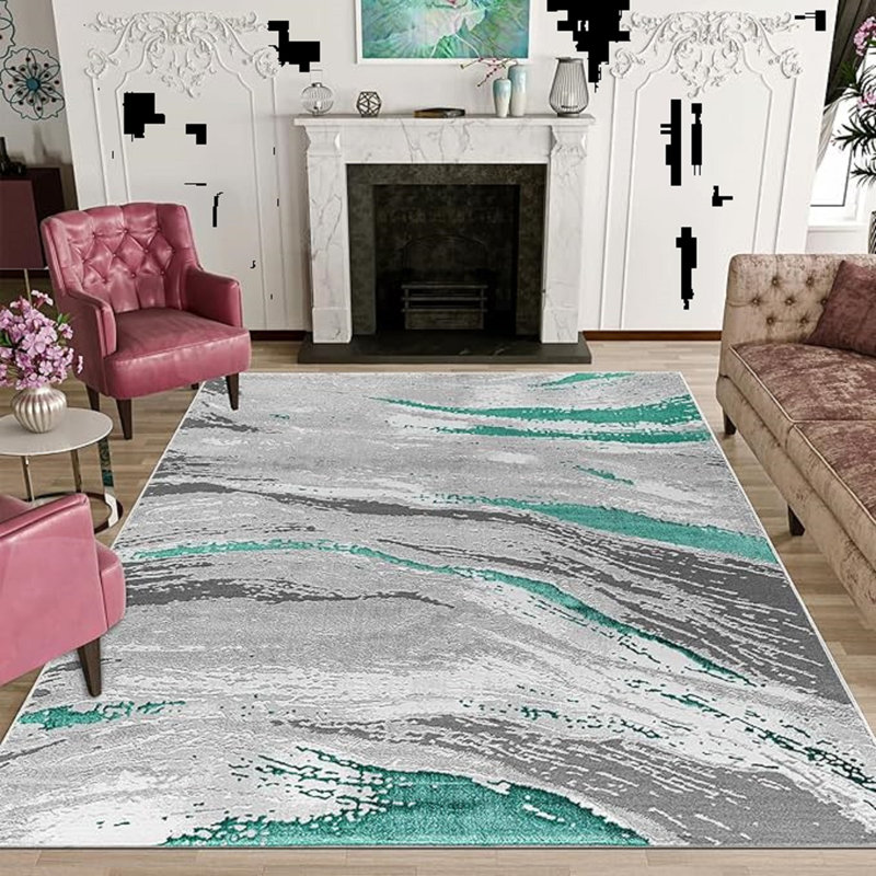 Abstract Flatweave Shag Area Rug, Rectangle 120 x 170 cm