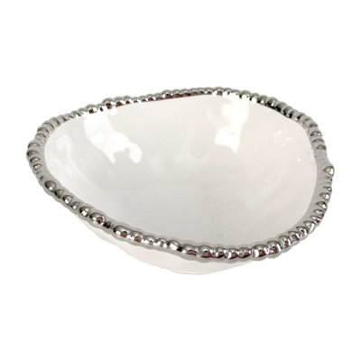 Silver Beaded Freeform Ceramic Serving Bowl
