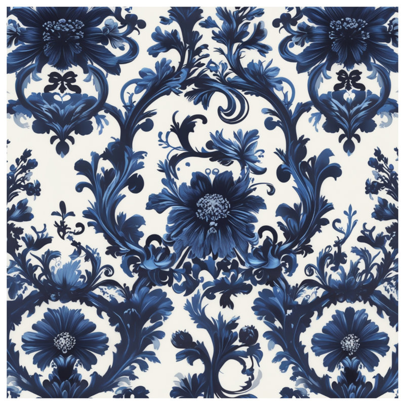Blue Floral Damask Double Sided Throw Pillows, 14 x 14 inches