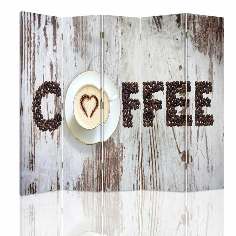 Paravent Coffee Inscription of the Coffee Beans Canvas mit 5 Paneelen