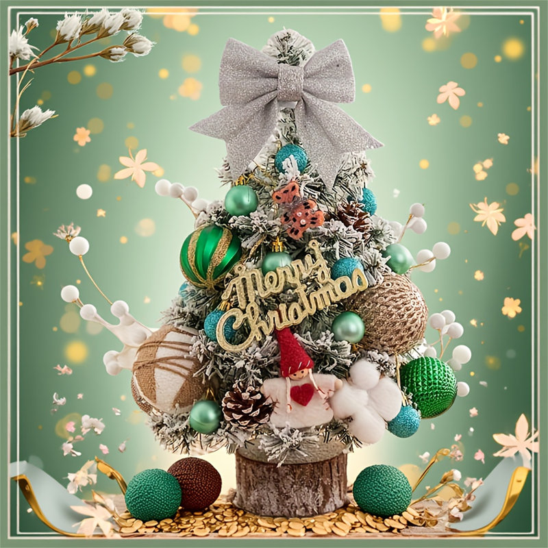 Décorations de Noël, mini arbre de Noël artificiel avec des aiguilles de pin floquées, décoration de baies pour décoration d'intérieur, de maison, de bureau et de fête de Noël (vert)