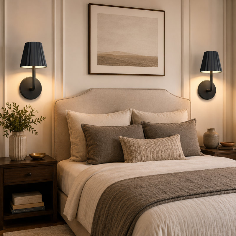 Rechargeable Wall Lights with Pleated Shades & Remote, Set of 2, 2