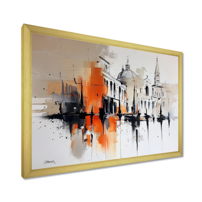 Aquarelle de Venise, architecture IV - salon d'art mural de Venise, H 16 po x l 32 po, Doré