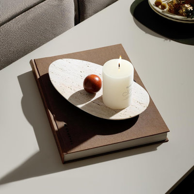 Plateau en travertin naturel pour bijoux, bougies et décor de meuble-lavabo