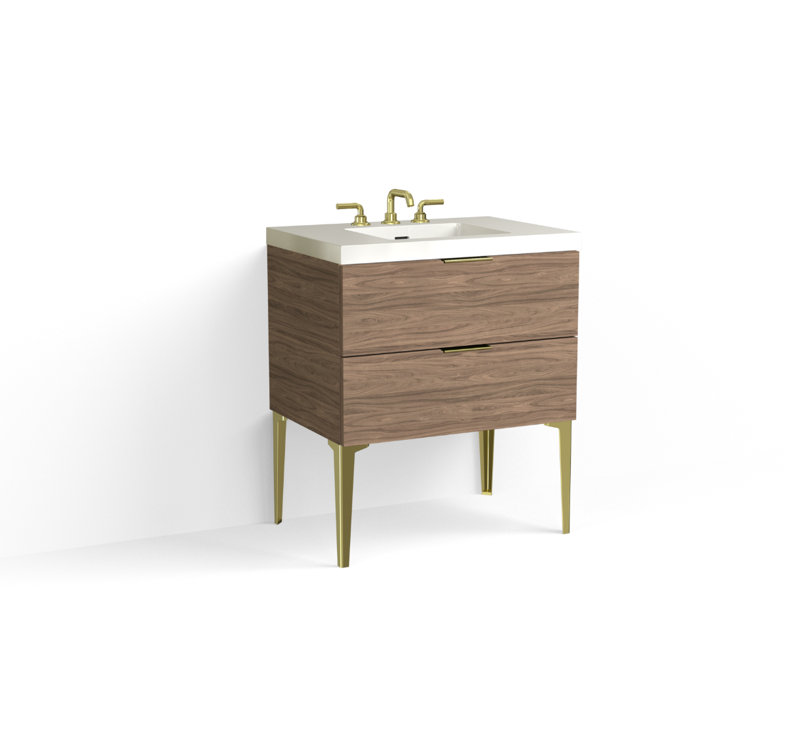 Avila 30" W Freestanding Single Bathroom Vanity with Dean Leg, Gloss White/8" Widespread, Biondo, Satin Nickel