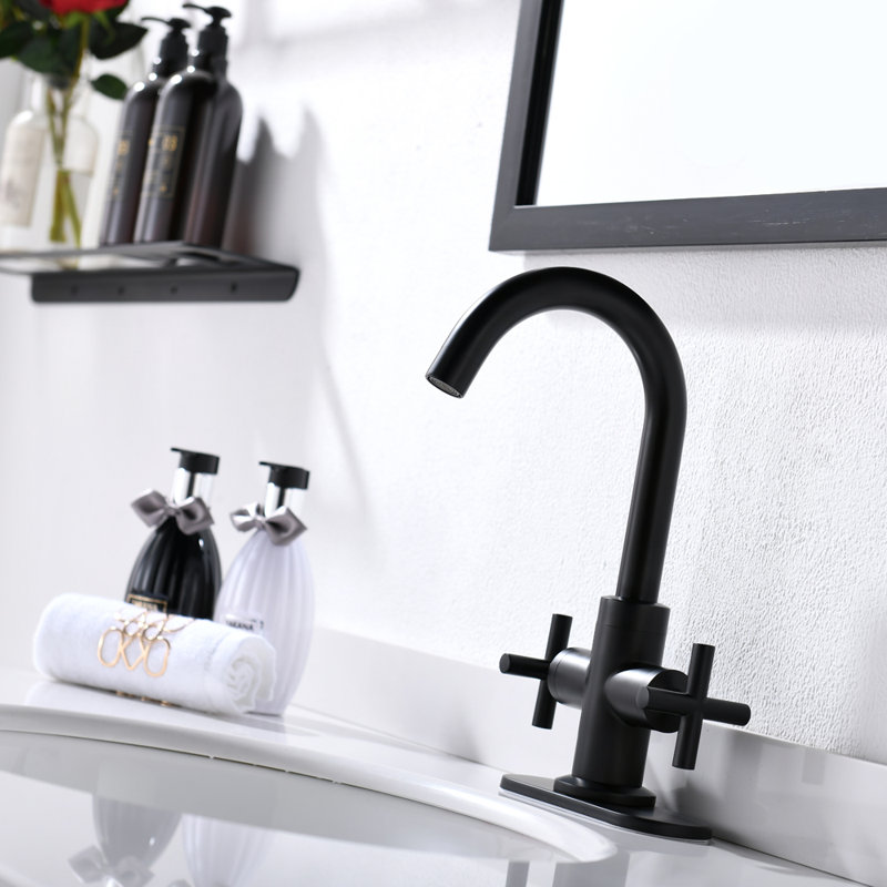 2-handle Bathroom Faucet with Drain Assembly, Matte Black