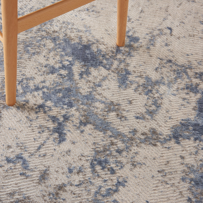 Madeline Abstract Blue/Ivory/Gray Area Rug, Runner 2'2" x 7'6"