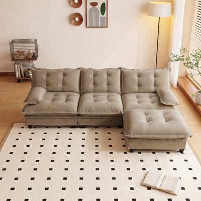 107" Modern Cloud Modular Sectional Sofa with Deep Seat and Lattice Decor Cushions