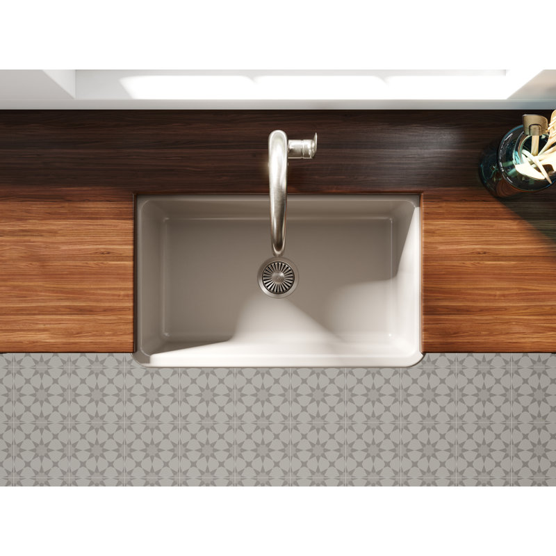 30'' L Single Bowl Fireclay Kitchen Sink, Silver Flax