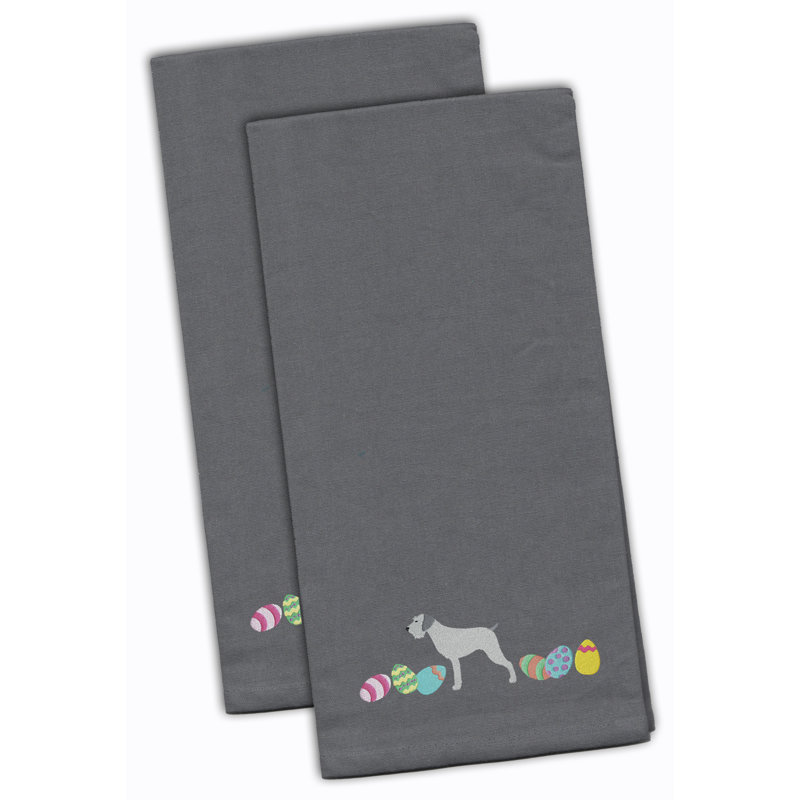 Cotton Embroidered Tea Towel Kitchen Towel, Gray, 28" H x 19" W x 0.1" D