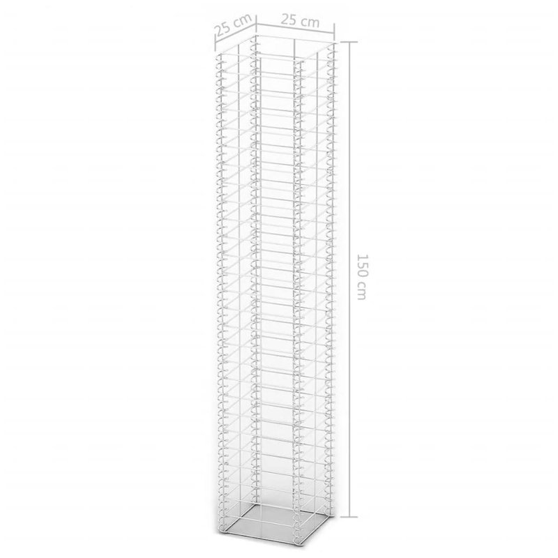 Bercht Grey Metal Gabion Basket, 25cm L x 25cm W x 150cm H