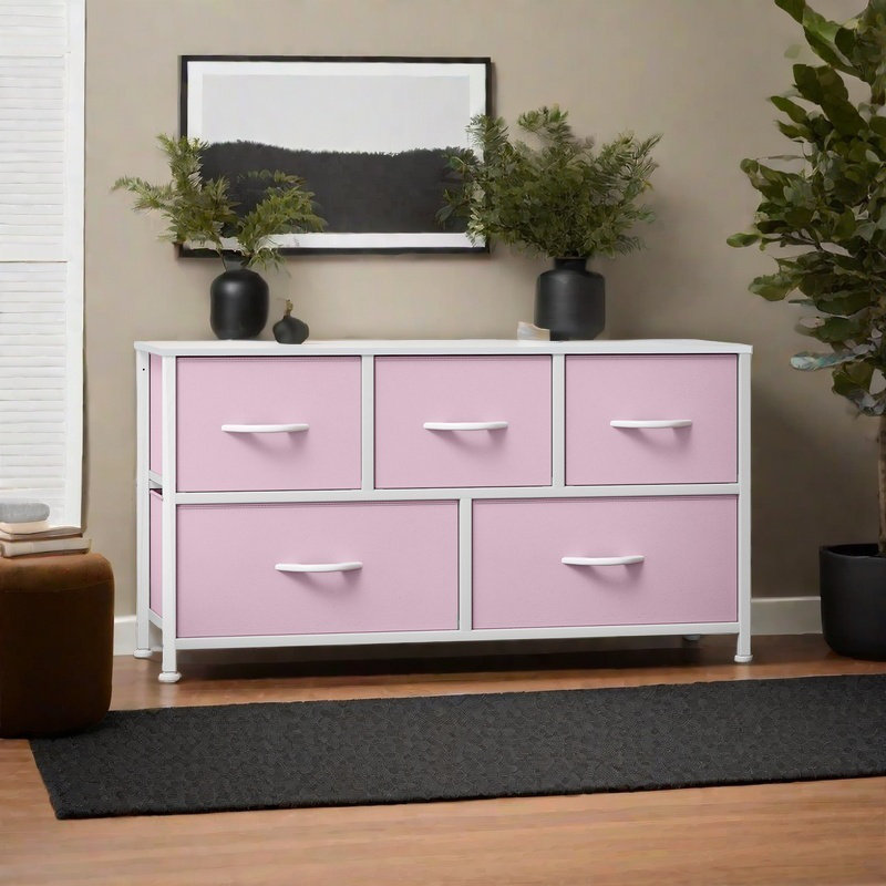 Commode pour enfant 5 tiroirs l 39,4 po Kathiria, Rose