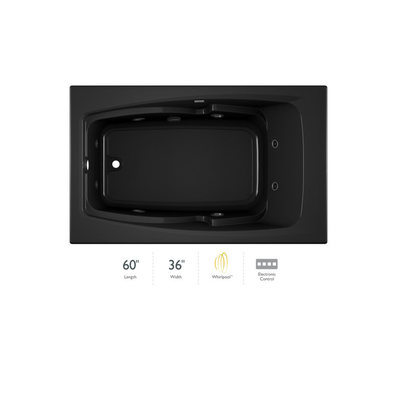 Cetra 60" x 36" Drop in Whirlpool Acrylic Bathtub, Black, Left, Yes