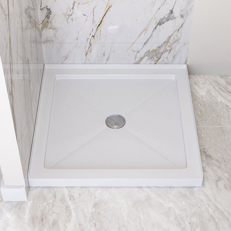 DeerValley 35" L x 35" W Square Shower Base Pan Single Threshold White Acrylic Center Drain, Non-slip Design
