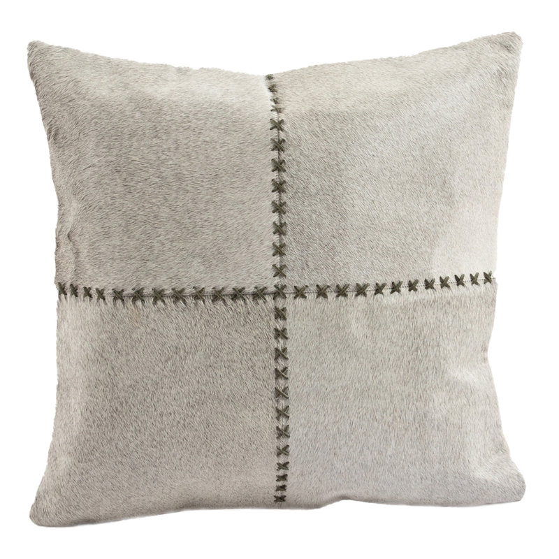  Coussin lombaire en cuir de vache 12 po x 20 po avec coutures en cuir pour l'intérieur, H 20 po x l 20 po, Vert olive / Gris