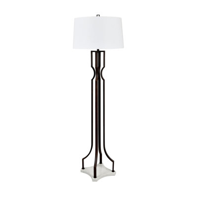 67.75"H Aged Bronze Metal And Marble Floor Lamp With Linen Shade