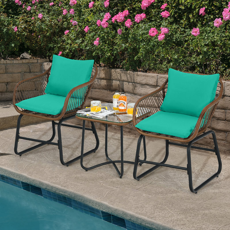 Ensemble bistro long avec coussins de 19 po pour 2 personnes Edwardo Square, Turquoise