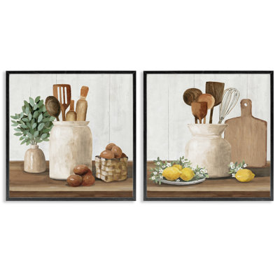 Country Kitchen Setup 2pc Framed Giclee Set, design by White Ladder