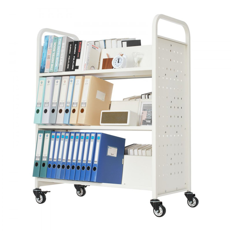 Chariot à livres à 3 niveaux, H 48,2 po x l 38,2 po x P 20,3 po, Blanc