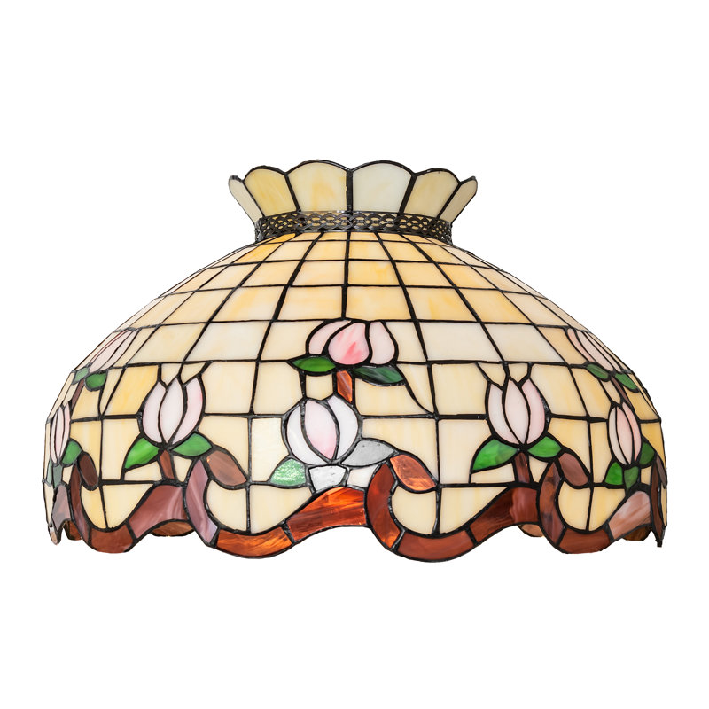Large abat-jour de rose de 20 po, H 12 po x l 20 po x P 20 po, Brun / rose / vert / beige