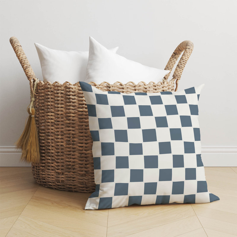 Coussin à carreaux, H 16 po x l 16 po, Bleu