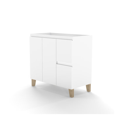 Armoire de salle de bain 36 po en MDF blanc avec 2 portes et 2 tiroirs