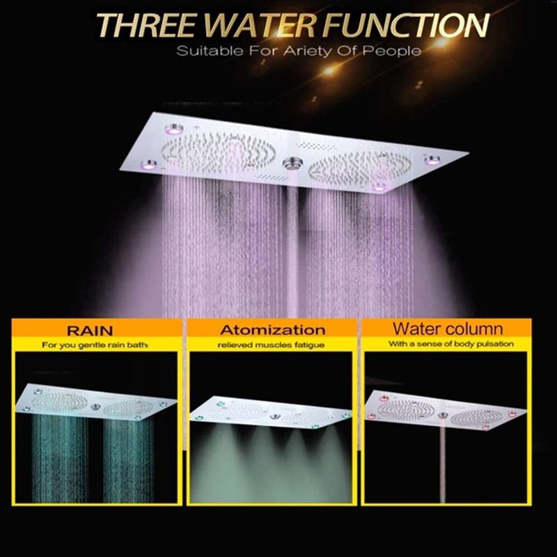 Cesena Brushed Gold Thermostatic Recessed LED Rainfall Shower System with Bluetooth Hand Shower