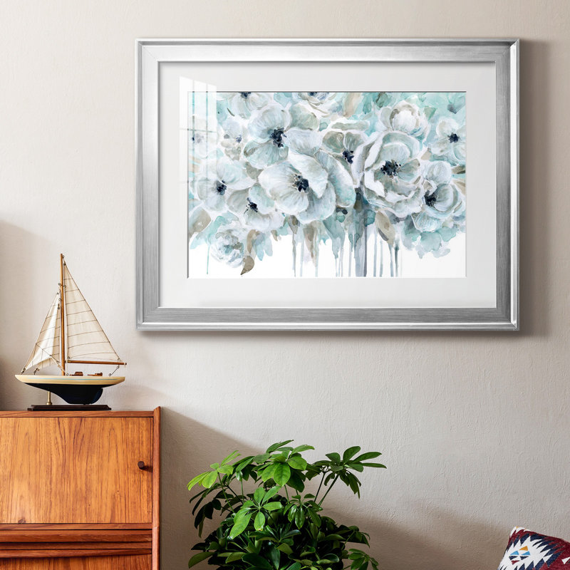 Bleu sarcelle harmonie II - peinture encadrée, H 22,5 po x l 30,5 po x P 1,5 po, Papier avec cadre argenté, Blanc mat