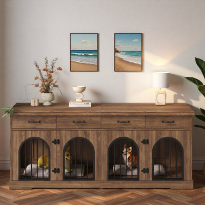 Grands meubles pour cage de chien avec porte de séparation amovible, portes en métal robustes, verrous de sécurité et 4 tiroirs de rangement