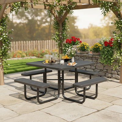 Outdoor Furniture 8-Person Coated Heavy-Duty Picnic Table with Umbrella Hole, Commercial-Grade Patio Dining Table
