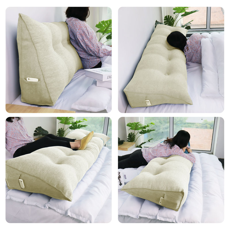 Sit-up Back Comfort Large Triangular Bolster Headboard Reading Wedge Pillow Versatile Bed Rest Positioning Support, Ivory