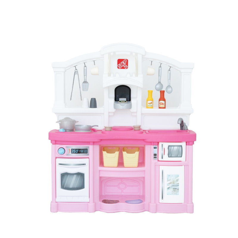 Step2 Fun with Friends Toddler Pretend Play Toy Kitchen Set , Pink/White