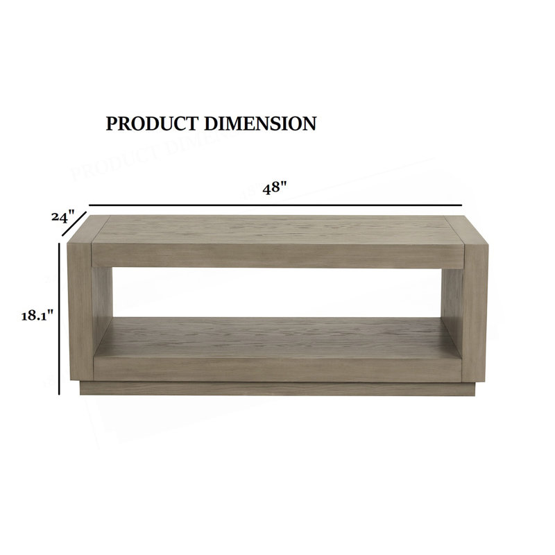 Table basse rectangulaire avec socle et tablette inférieure ouverte, Naturel
