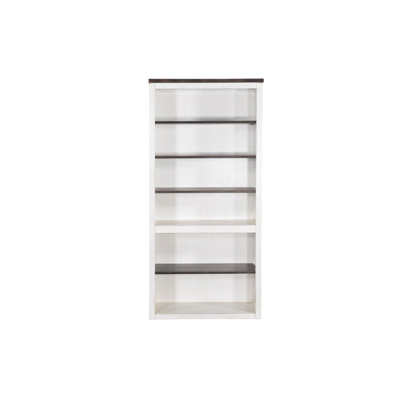 Bibliothèque Zena, X panneaux croisés, 76 pouces blanc, placage brun, (6 tablettes) H 75,5 po x l 34 po x P 14 po