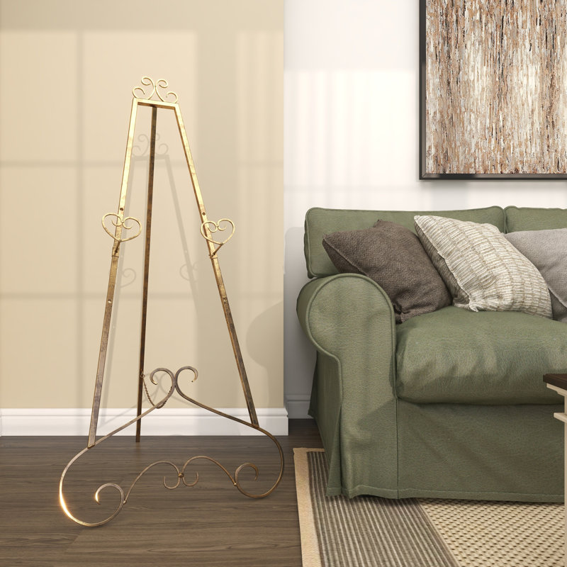 Opalo Metal Large Free Standing Adjustable Display Stand Scroll Easel with Chain Support, Antique Gold